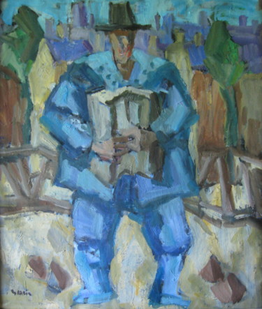 Painting titled "l'accordéoniste 3" by Gildas Cadic, Original Artwork, Oil