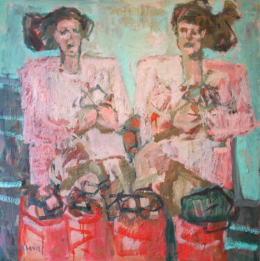 Peinture intitulée "Les éplucheuses" par Gildas Cadic, Œuvre d'art originale, Huile