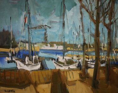 Painting titled "port de plaisance L…" by Gildas Cadic, Original Artwork, Oil