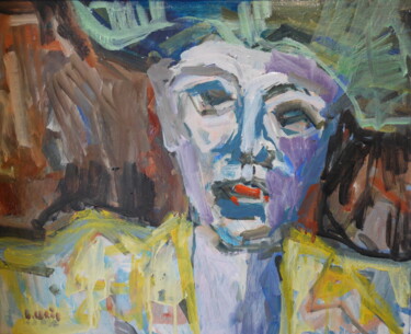 Painting titled "portrait de madame…" by Gildas Cadic, Original Artwork, Oil