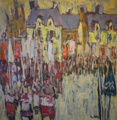 Painting titled "la procession du vo…" by Gildas Cadic, Original Artwork, Oil