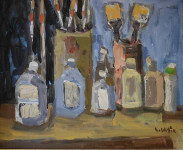 Painting titled "flacons" by Gildas Cadic, Original Artwork, Oil