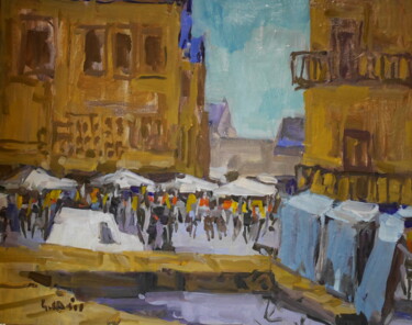 Peinture intitulée "marché du jeudi HEN…" par Gildas Cadic, Œuvre d'art originale, Huile