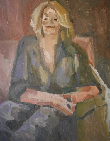Painting titled "madame SL" by Gildas Cadic, Original Artwork, Oil