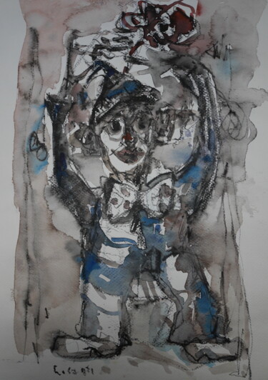 Картина под названием "pETIT CLOWN EN FÊTE" - Gildas Cadic, Подлинное произведение искусства, Акварель
