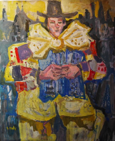 Malerei mit dem Titel "L ACCORDEONISTE 22" von Gildas Cadic, Original-Kunstwerk, Öl