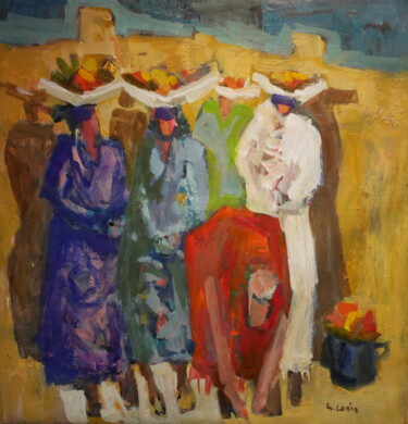 Painting titled "les vendeuses de fr…" by Gildas Cadic, Original Artwork, Oil