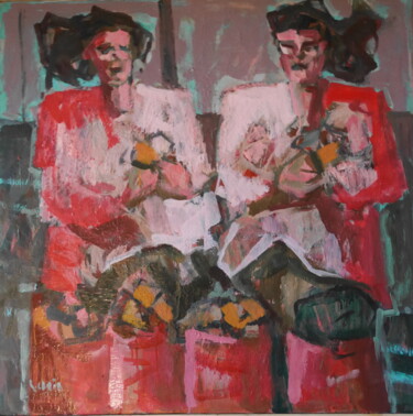 Peinture intitulée "éplucheuses de pomm…" par Gildas Cadic, Œuvre d'art originale, Huile