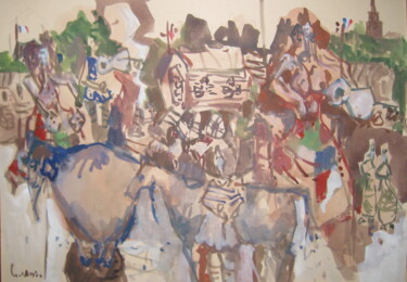Pittura intitolato "les forains kervign…" da Gildas Cadic, Opera d'arte originale, Acquarello