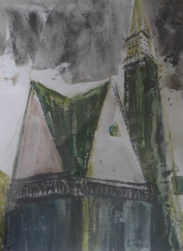 Painting titled "nd pitie bourg de k…" by Gildas Cadic, Original Artwork, Charcoal