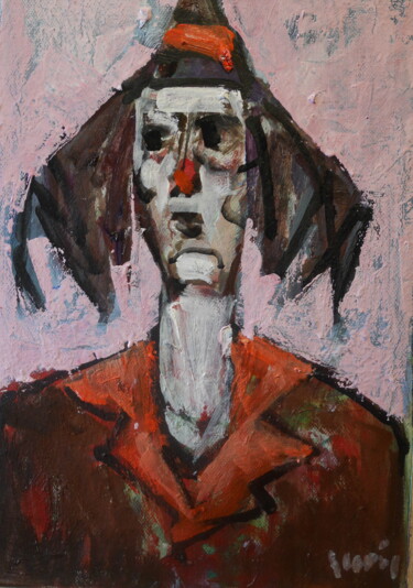 Pittura intitolato "le clown rose" da Gildas Cadic, Opera d'arte originale, Olio