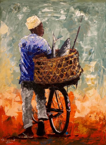 Painting titled "fish seller,Acrylic…" by Othman Mussa, Original Artwork, Acrylic