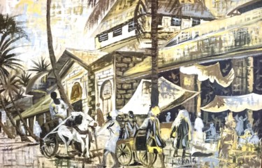 Peinture intitulée "Old Darajani Market…" par Othman Mussa, Œuvre d'art originale, Acrylique