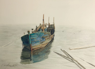 Картина под названием "The boat watercolor…" - Fangcai, Подлинное произведение искусства, Акварель
