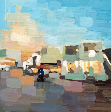 Schilderij getiteld "Sunset In Pollonia" door Caitlyn Jones, Origineel Kunstwerk, Acryl Gemonteerd op Houten paneel