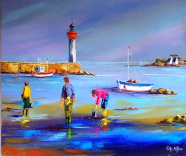 Painting titled "PECHE SOUS LE PHARE" by Calabro, Original Artwork, Oil