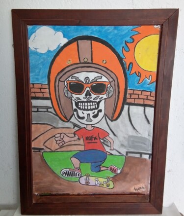 Malerei mit dem Titel "Calavera Skate" von Calavera Estudio Dgo Mx, Original-Kunstwerk, Acryl