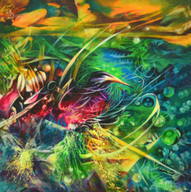 Peinture intitulée "Hummingbird" par Jorge Calero, Œuvre d'art originale, Acrylique