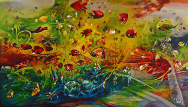 Pintura intitulada "Turtles & Redfish" por Jorge Calero, Obras de arte originais, Acrílico