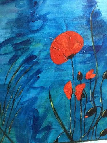 Painting titled "coquelicots in blues" by Danielle Calfond, Original Artwork