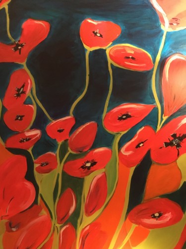 Painting titled "Coquelicots fous" by Danielle Calfond, Original Artwork, Acrylic