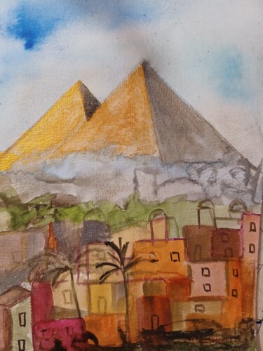 Peinture intitulée "Pyramides" par Danielle Calfond, Œuvre d'art originale, Aquarelle