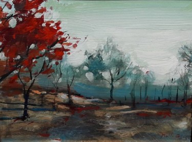 Painting titled "the autumn" by Calin Moldovan, Original Artwork, Acrylic