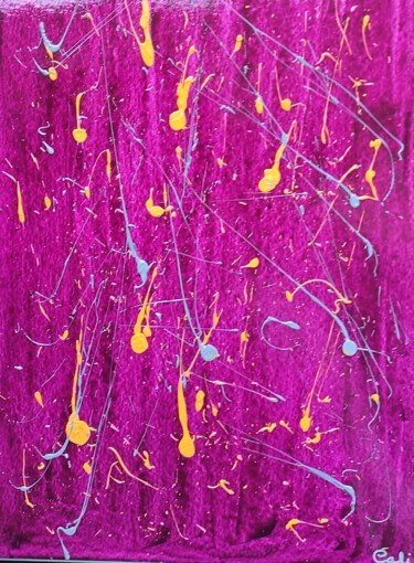Painting titled "Cosmos pourpre" by Sandrine Bollaert (CALIZ), Original Artwork, Oil Mounted on Cardboard