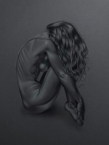 Картина под названием "Calmness (study)" - Calla Tsukishiro, Подлинное произведение искусства, Древесный уголь