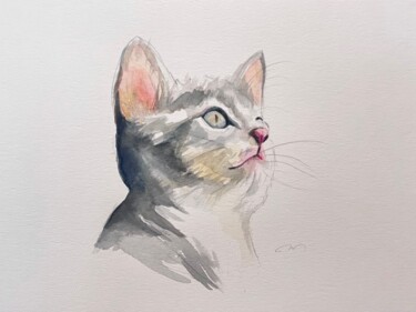 Schilderij getiteld "Kitty" door Calla Tsukishiro, Origineel Kunstwerk, Aquarel