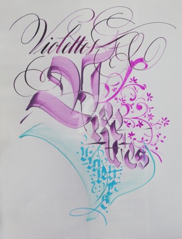 Zeichnungen mit dem Titel "Violettes" von Calli-Style, Original-Kunstwerk, Tinte