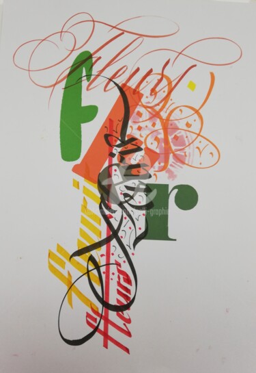 Dessin intitulée "Fleurir" par Calli-Style, Œuvre d'art originale, Encre