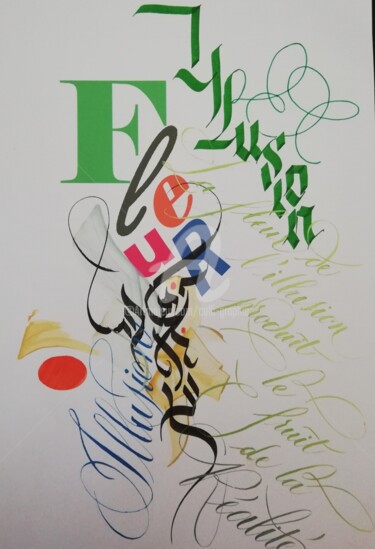 Zeichnungen mit dem Titel "L'illusion" von Calli-Style, Original-Kunstwerk, Tinte