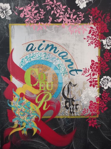 Σχέδιο με τίτλο "Cœur aimant" από Calli-Style, Αυθεντικά έργα τέχνης, Ακρυλικό