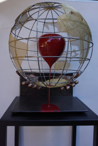 Sculpture titled "BLEEDING EARTH" by Calou, Original Artwork, Metals