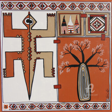 Peinture intitulée "Tiebele Lesibili" par Caloulabissa, Œuvre d'art originale, Acrylique