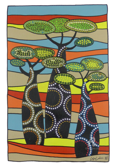 Painting titled "Baobabs" by Caloulabissa, Original Artwork, Acrylic