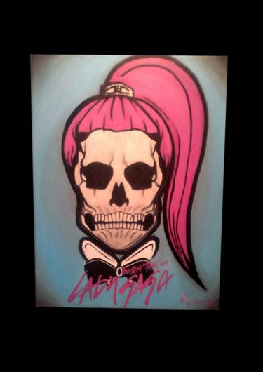 Painting titled "Lady gaga skull" by Jon Camaron, Original Artwork