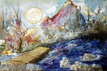 Painting titled "Der Mond" by Camelia Berberich, Original Artwork, Acrylic