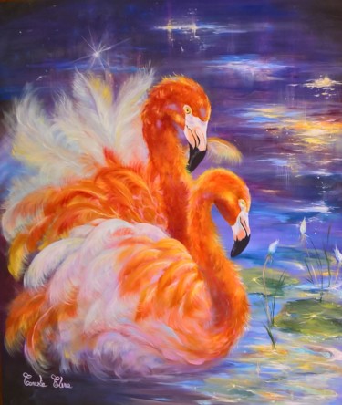 Pittura intitolato "pink flamingo" da Elena, Opera d'arte originale, Olio