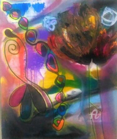 Painting titled "Natureza colorida" by Camila Sarmento, Original Artwork, Acrylic