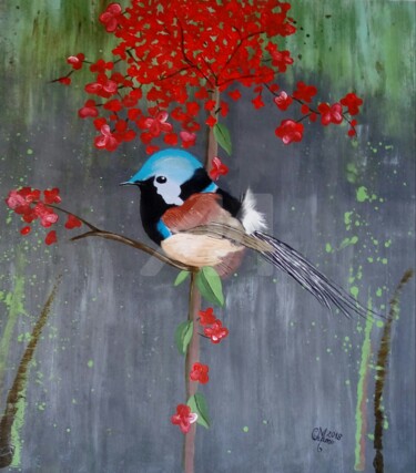 pássaro Pintura intitulada "pássaro" por Camila Cardoso, Obras de arte originais, Acrílico Montado em Painel de madeira