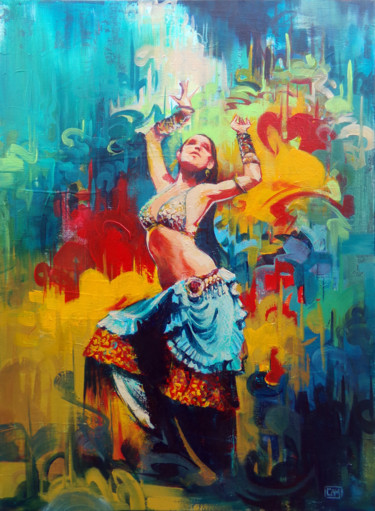 Painting titled "oriental dancer III" by Camille Alazet, Original Artwork, Acrylic Mounted on Wood Stretcher frame