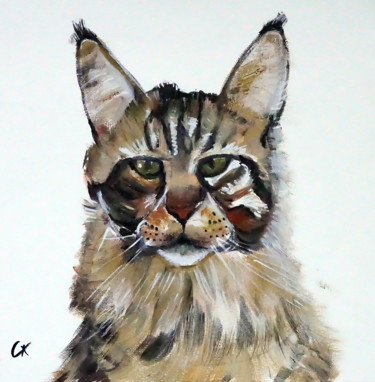 Schilderij getiteld "cat II" door Camille Carreau, Origineel Kunstwerk, Acryl