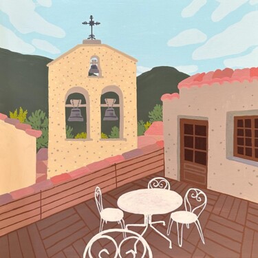 Painting titled "Terrasse avec vue" by Camille Castillon, Original Artwork, Acrylic Mounted on Other rigid panel