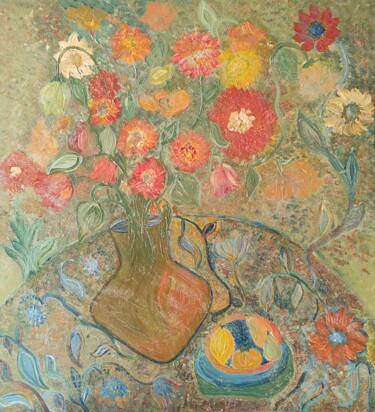 Painting titled "Déjeuner au jardin" by Camille Escalle, Original Artwork, Acrylic