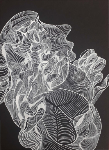 Dame Blanche Dessin intitulée "Dame Blanche" par Camille Geraldes, Œuvre d'art originale, Marqueur