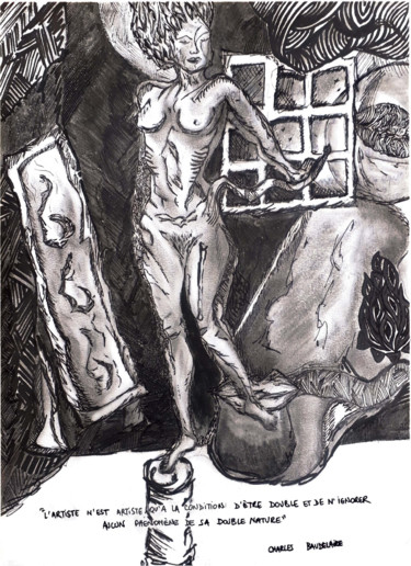 Double personnalité Dessin intitulée "Double personnalité" par Camille Geraldes, Œuvre d'art originale, Crayon