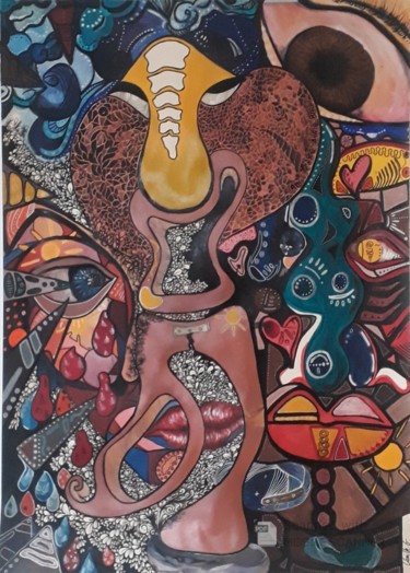 Malerei mit dem Titel "Désillusion et auto…" von Camille Geraldes, Original-Kunstwerk, Acryl