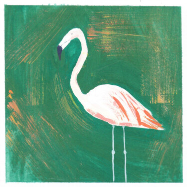 Painting titled "Flamant Rose" by Cmh, Original Artwork, Gouache Mounted on Wood Panel